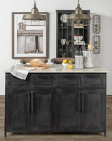 Fieri Solid Iron Black Body White Marble Top Four Drawer Kitchen Island by Mercana at Eve Furniture