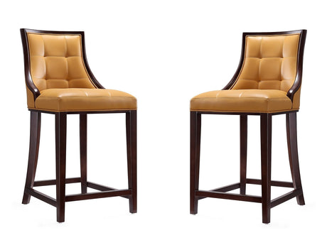 Fifth Ave Counter Stool in Camel and Dark Walnut (set of 2) by Manhattan Comfort at Eve Furniture