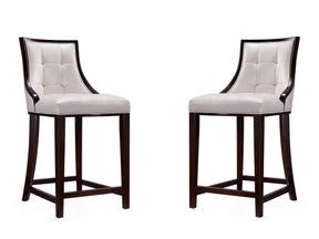 Fifth Ave Counter Stool in Pearl White and Walnut (set of 2) by Manhattan Comfort at Eve Furniture