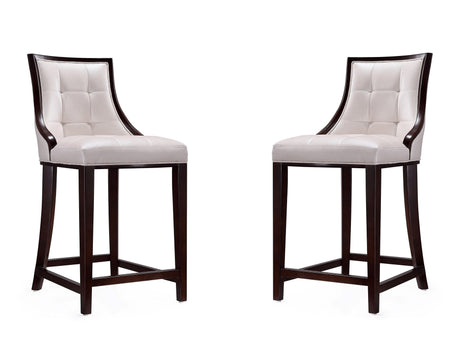 Fifth Ave Counter Stool in Pearl White and Walnut (set of 2) by Manhattan Comfort at Eve Furniture