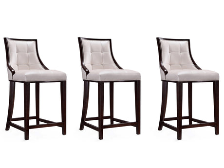 Fifth Ave Counter Stool in Pearl White and Walnut (set of 3) by Manhattan Comfort at Eve Furniture
