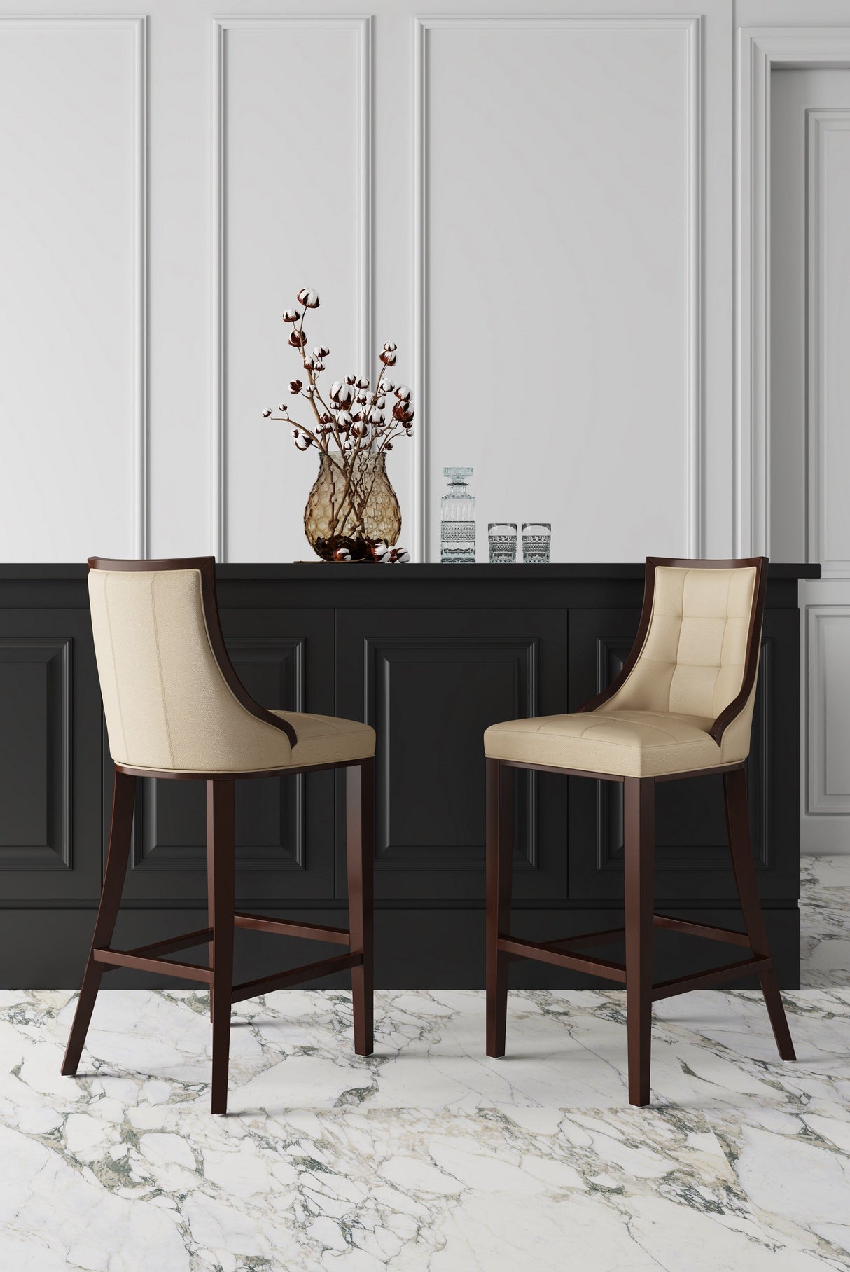 Fifth Avenue Bar Stool in Cream and Walnut by Manhattan Comfort at Eve Furniture