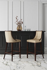 Fifth Avenue Bar Stool in Cream and Walnut by Manhattan Comfort at Eve Furniture