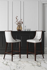 Fifth Avenue Bar Stool in Pearl White and Walnut by Manhattan Comfort at Eve Furniture