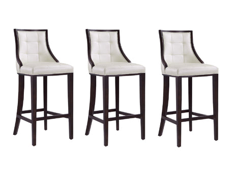 Fifth Avenue Bar Stool in Pearl White and Walnut (set of 3) by Manhattan Comfort at Eve Furniture