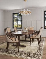 Fifth Avenue Faux Leather and Velvet Dining Armchair in Tan and Walnut by Manhattan Comfort at Eve Furniture