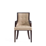 Fifth Avenue Faux Leather and Velvet Dining Armchair in Tan and Walnut by Manhattan Comfort at Eve Furniture