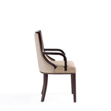 Fifth Avenue Faux Leather and Velvet Dining Armchair in Tan and Walnut by Manhattan Comfort at Eve Furniture