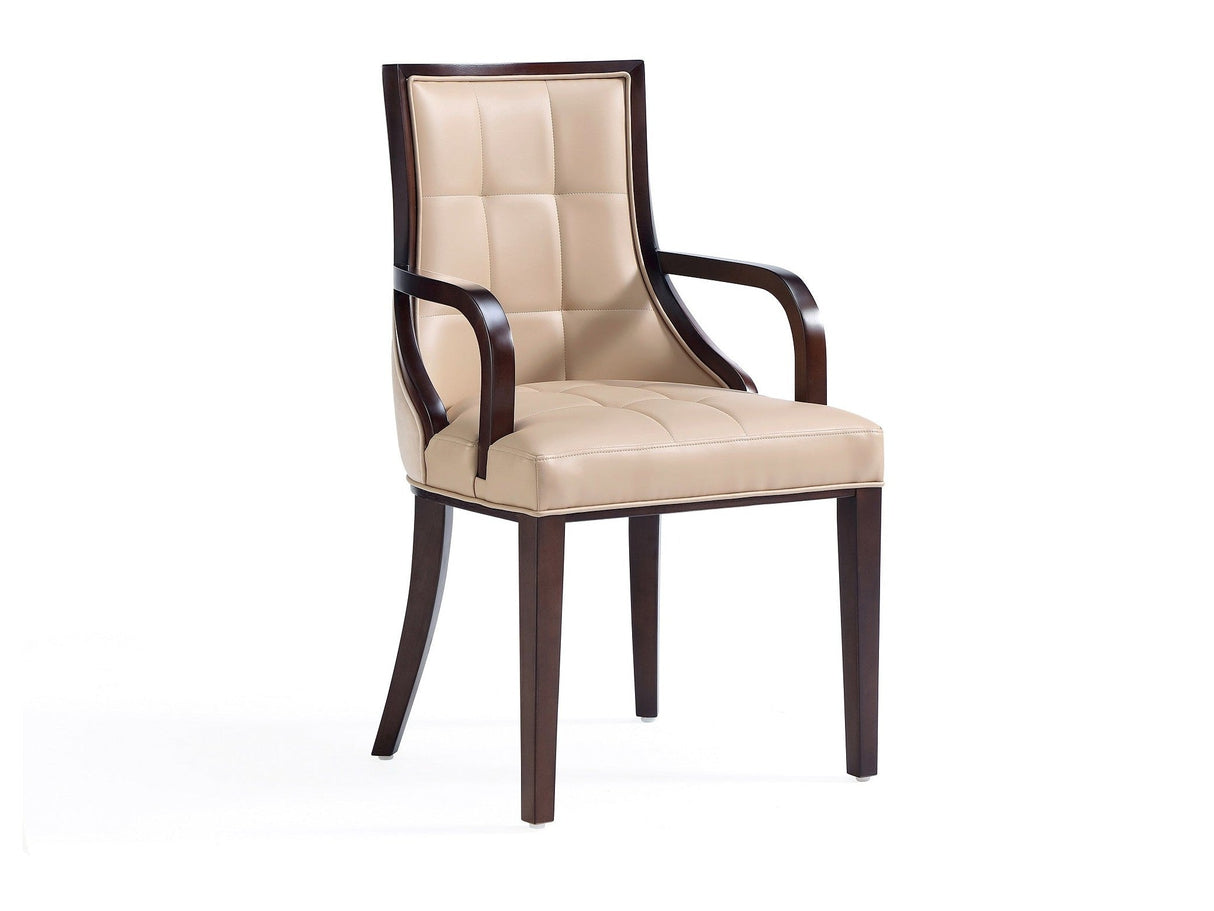 Fifth Avenue Faux Leather and Velvet Dining Armchair in Tan and Walnut by Manhattan Comfort at Eve Furniture