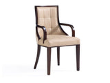 Fifth Avenue Faux Leather and Velvet Dining Armchair in Tan and Walnut by Manhattan Comfort at Eve Furniture