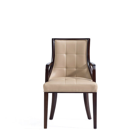 Fifth Avenue Faux Leather and Velvet Dining Armchair in Tan and Walnut (set of 2) by Manhattan Comfort at Eve Furniture