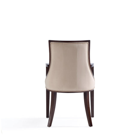Fifth Avenue Faux Leather and Velvet Dining Armchair in Tan and Walnut (set of 2) by Manhattan Comfort at Eve Furniture