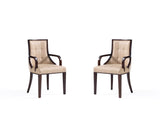 Fifth Avenue Faux Leather and Velvet Dining Armchair in Tan and Walnut (set of 2) by Manhattan Comfort at Eve Furniture