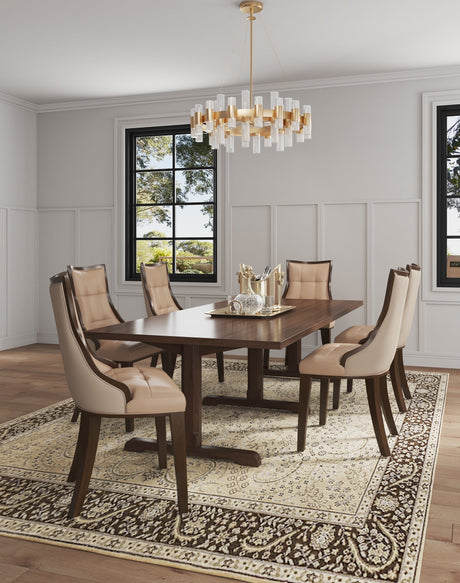 Fifth Avenue Faux Leather and Velvet Dining Chair in Tan and Walnut (set of 4) by Manhattan Comfort at Eve Furniture