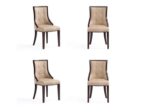 Fifth Avenue Faux Leather and Velvet Dining Chair in Tan and Walnut (set of 4) by Manhattan Comfort at Eve Furniture
