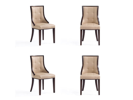 Fifth Avenue Faux Leather and Velvet Dining Chair in Tan and Walnut (set of 4) by Manhattan Comfort at Eve Furniture