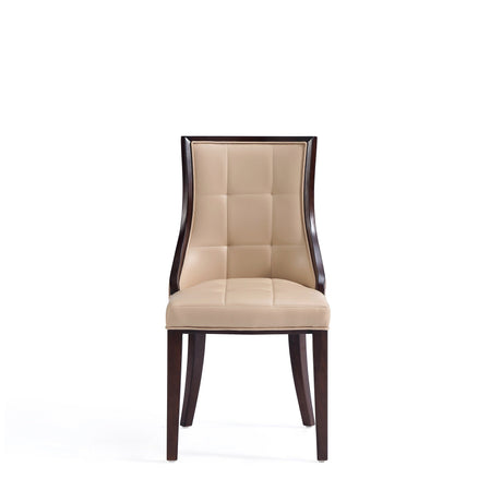 Fifth Avenue Faux Leather and Velvet Dining Chair (Set of Two) in Tan and Walnut by Manhattan Comfort at Eve Furniture