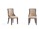 Fifth Avenue Faux Leather and Velvet Dining Chair (Set of Two) in Tan and Walnut by Manhattan Comfort at Eve Furniture