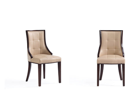 Fifth Avenue Faux Leather and Velvet Dining Chair (Set of Two) in Tan and Walnut by Manhattan Comfort at Eve Furniture