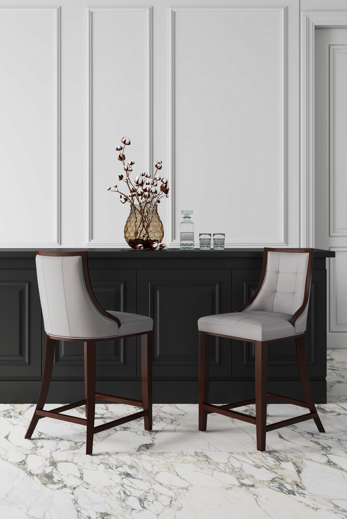 Fifth Avenue Faux Leather Counter Stool in Light Grey (set of 2) by Manhattan Comfort at Eve Furniture