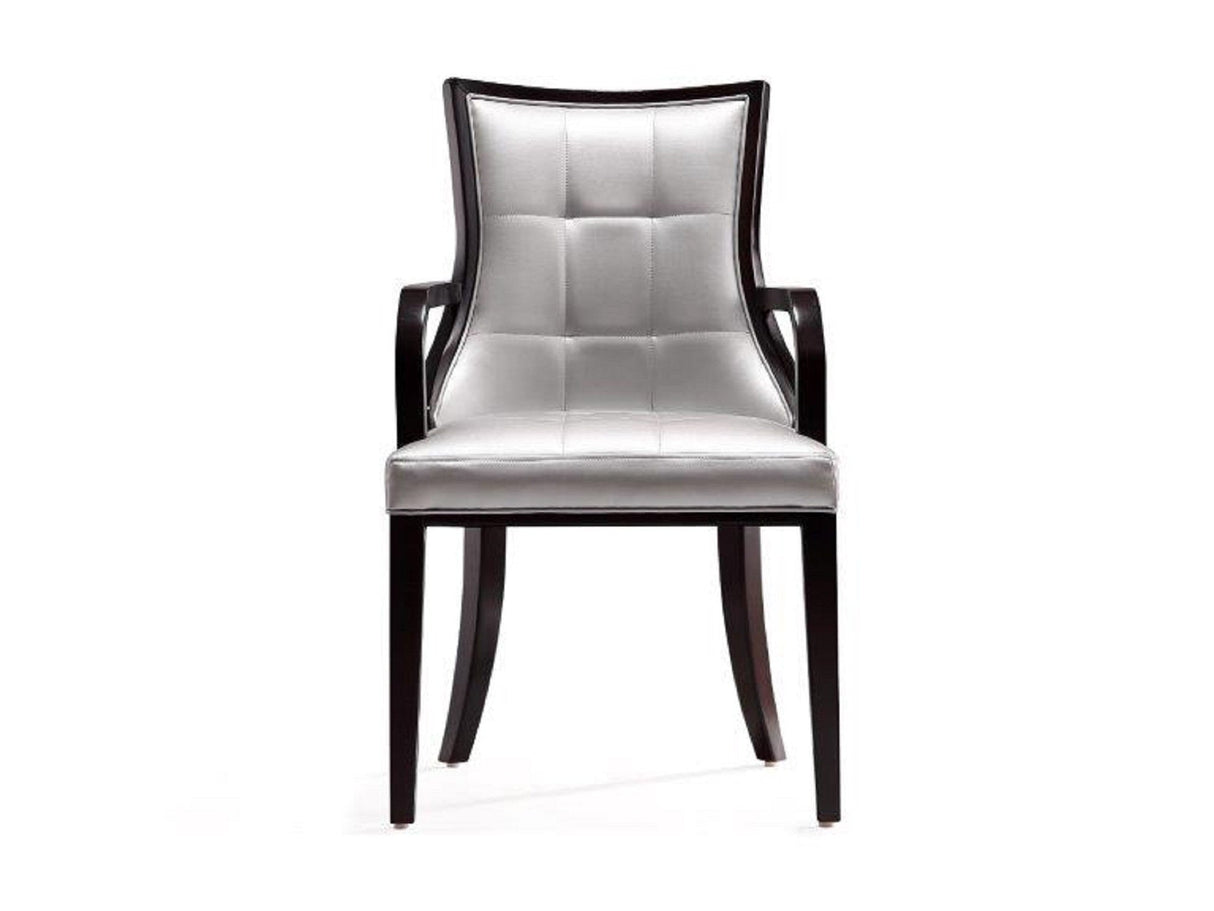 Fifth Avenue Faux Leather Dining Armchair in Silver and Walnut by Manhattan Comfort at Eve Furniture
