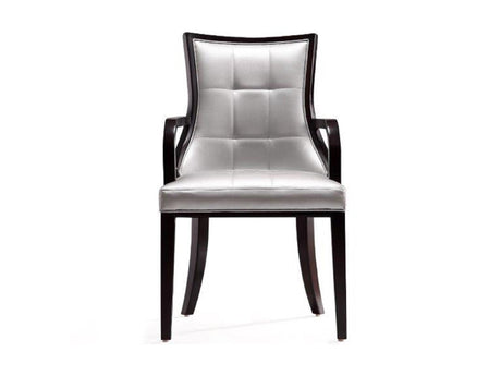 Fifth Avenue Faux Leather Dining Armchair in Silver and Walnut by Manhattan Comfort at Eve Furniture