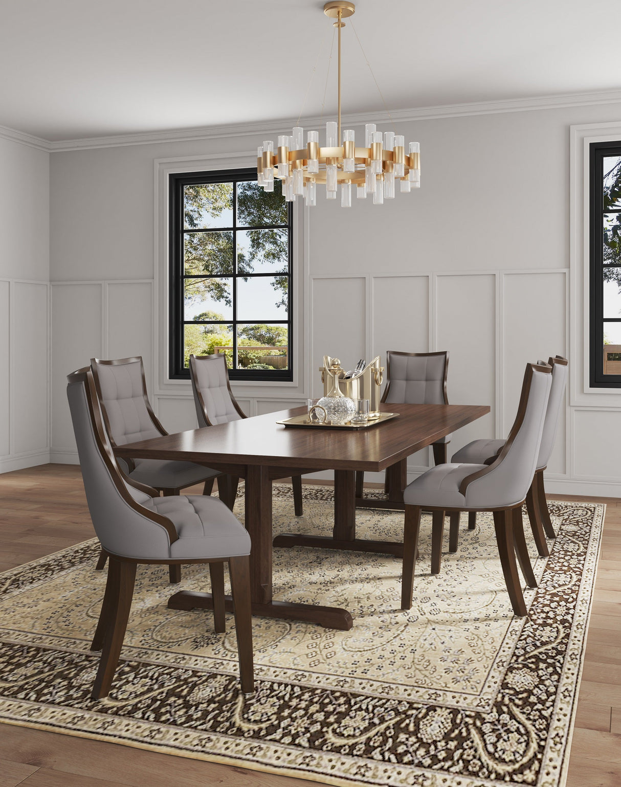 Fifth Avenue Faux Leather Dining Chair in Grey and Walnut (set of 4) by Manhattan Comfort at Eve Furniture