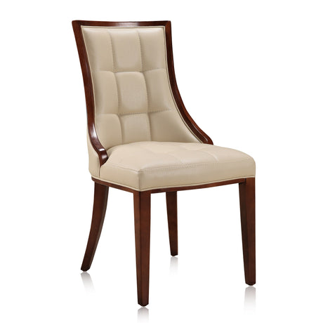 Fifth Avenue Faux Leather Dining Chair (Set of Two) in Cream and Walnut by Manhattan Comfort at Eve Furniture