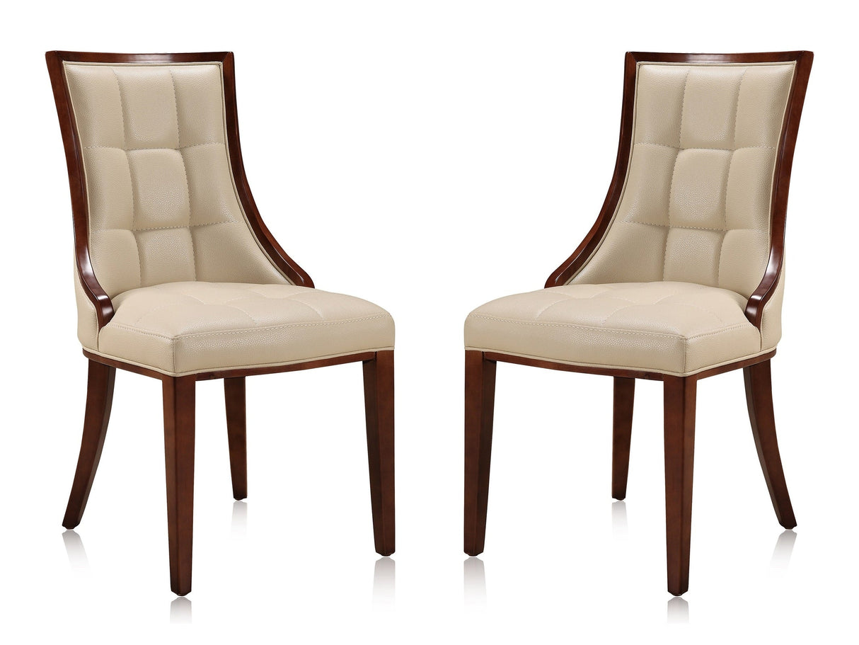 Fifth Avenue Faux Leather Dining Chair (Set of Two) in Cream and Walnut by Manhattan Comfort at Eve Furniture