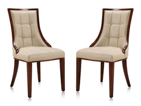 Fifth Avenue Faux Leather Dining Chair (Set of Two) in Cream and Walnut by Manhattan Comfort at Eve Furniture