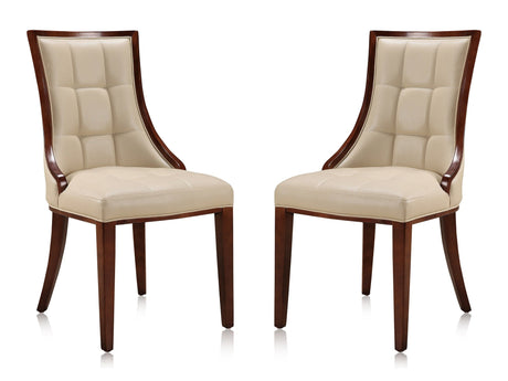 Fifth Avenue Faux Leather Dining Chair (Set of Two) in Cream and Walnut by Manhattan Comfort at Eve Furniture
