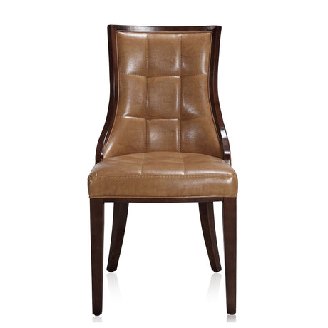 Fifth Avenue Faux Leather Dining Chair (Set of Two) in Saddle and Walnut by Manhattan Comfort at Eve Furniture