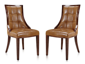 Fifth Avenue Faux Leather Dining Chair (Set of Two) in Saddle and Walnut by Manhattan Comfort at Eve Furniture