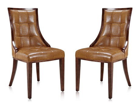 Fifth Avenue Faux Leather Dining Chair (Set of Two) in Saddle and Walnut by Manhattan Comfort at Eve Furniture