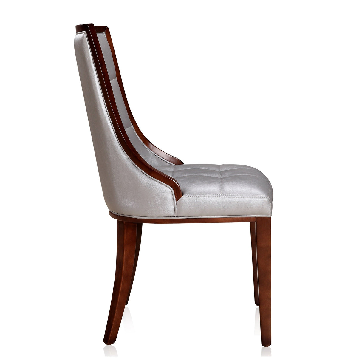 Fifth Avenue Faux Leather Dining Chair (Set of Two) in Silver and Walnut by Manhattan Comfort at Eve Furniture