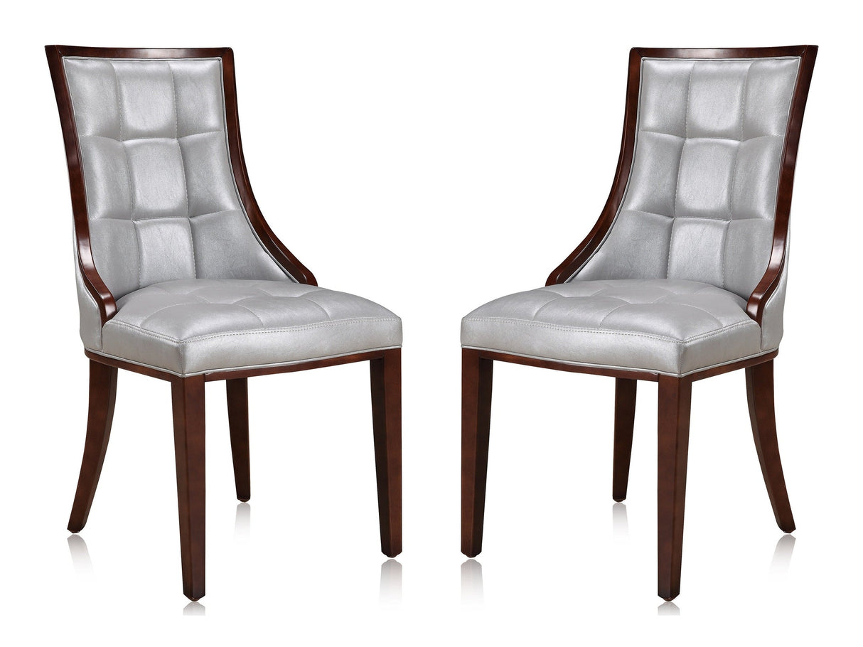 Fifth Avenue Faux Leather Dining Chair (Set of Two) in Silver and Walnut by Manhattan Comfort at Eve Furniture