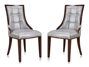 Fifth Avenue Faux Leather Dining Chair (Set of Two) in Silver and Walnut by Manhattan Comfort at Eve Furniture