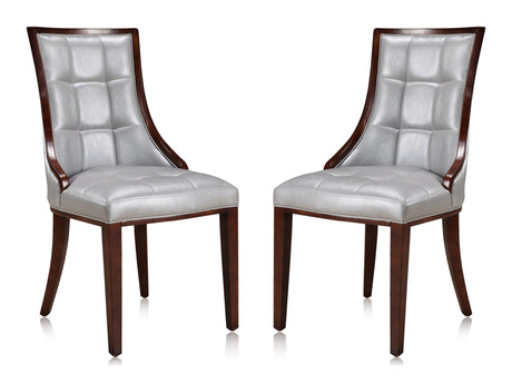 Fifth Avenue Faux Leather Dining Chair (Set of Two) in Silver and Walnut by Manhattan Comfort at Eve Furniture