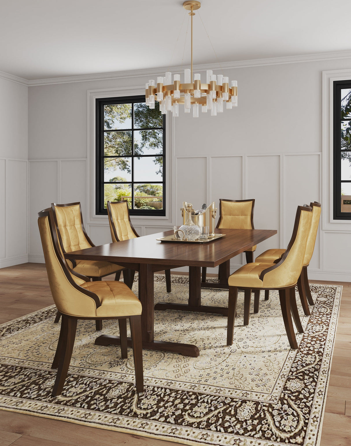 Fifth Avenue Velvet Dining Chair (Set of Two) in Antique Gold and Walnut by Manhattan Comfort at Eve Furniture