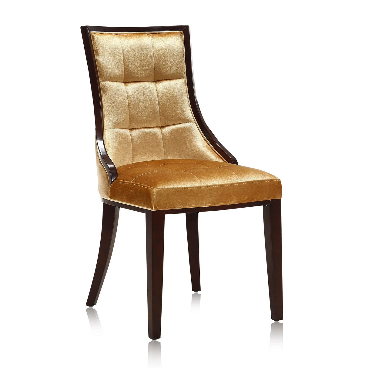 Fifth Avenue Velvet Dining Chair (Set of Two) in Antique Gold and Walnut by Manhattan Comfort at Eve Furniture