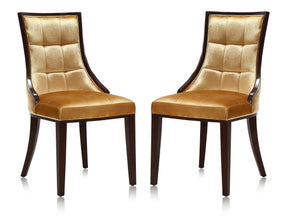 Fifth Avenue Velvet Dining Chair (Set of Two) in Antique Gold and Walnut by Manhattan Comfort at Eve Furniture