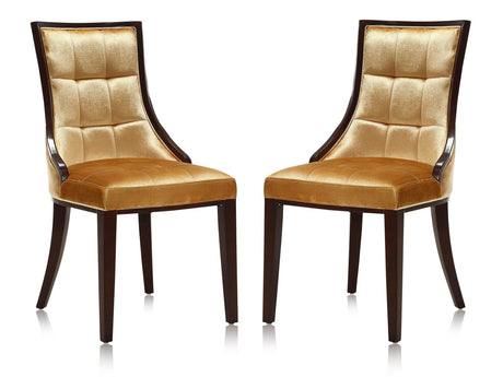 Fifth Avenue Velvet Dining Chair (Set of Two) in Antique Gold and Walnut by Manhattan Comfort at Eve Furniture