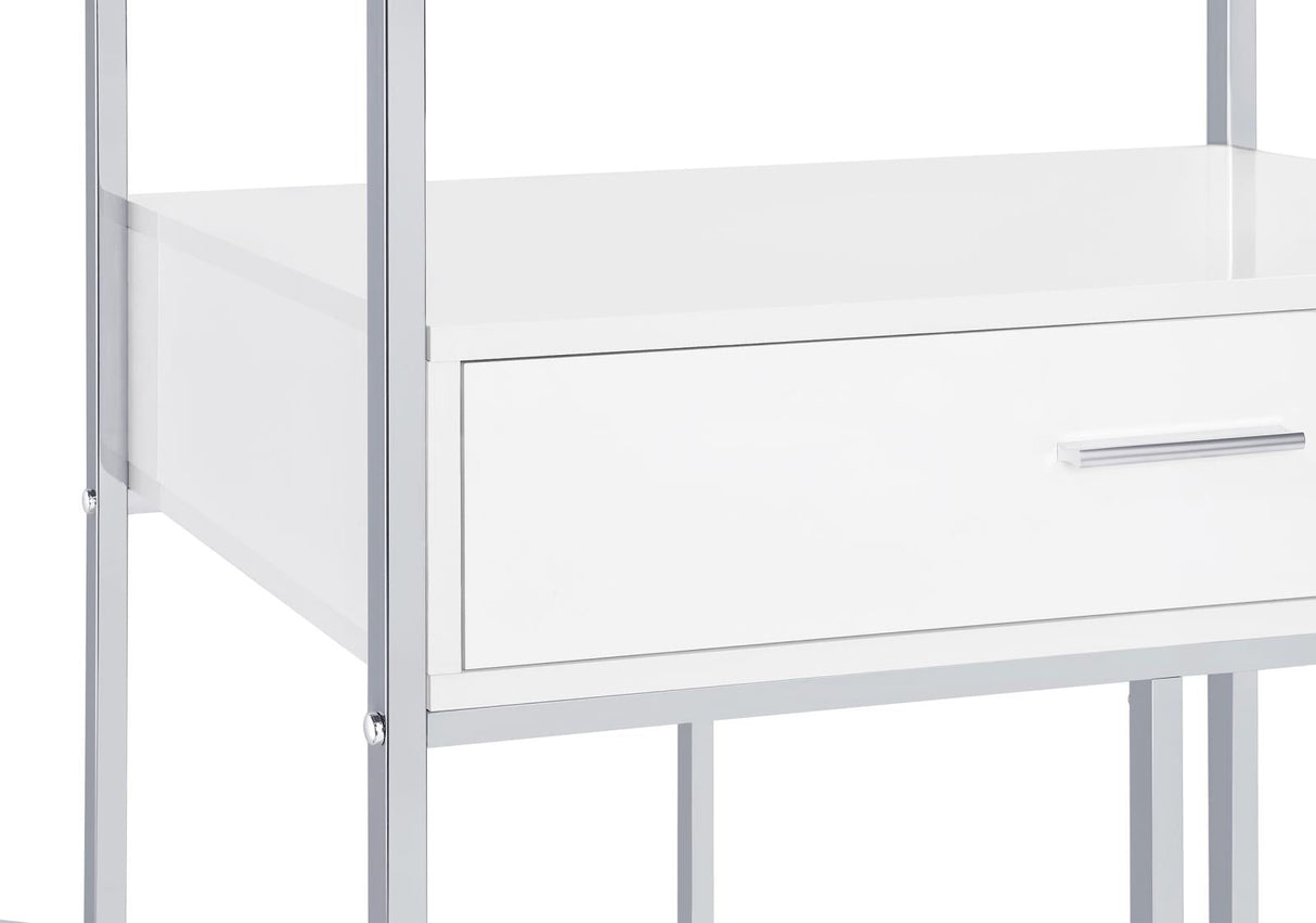 Figueroa 5-shelf Wine Cabinet with Storage Drawer White High Gloss and Chrome