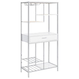 Figueroa 5-shelf Wine Cabinet with Storage Drawer White High Gloss and Chrome