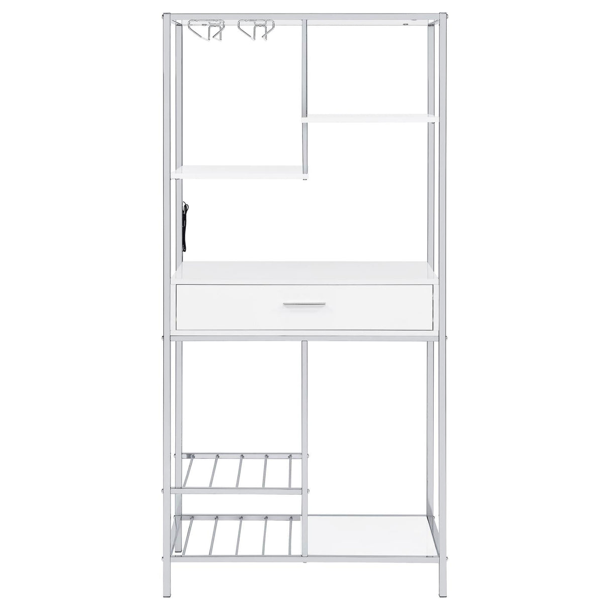 Figueroa 5-shelf Wine Cabinet with Storage Drawer White High Gloss and Chrome