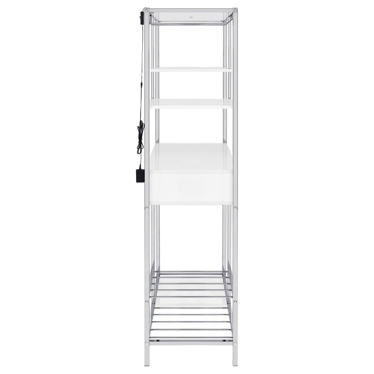 Figueroa White High Gloss and Chrome 5-shelf Wine Cabinet with Storage Drawer by Coaster at Eve Furniture