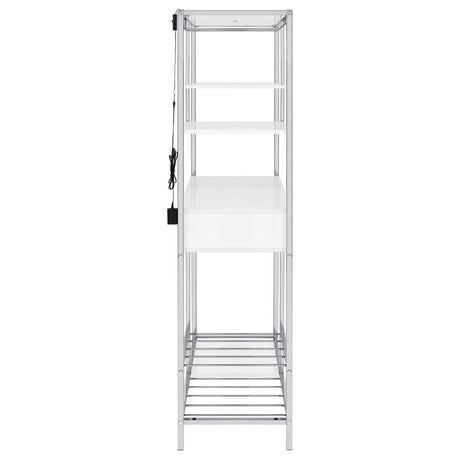 Figueroa White High Gloss and Chrome 5-shelf Wine Cabinet with Storage Drawer by Coaster at Eve Furniture