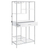 Figueroa White High Gloss and Chrome 5-shelf Wine Cabinet with Storage Drawer by Coaster at Eve Furniture