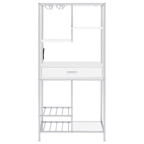 Figueroa White High Gloss and Chrome 5-shelf Wine Cabinet with Storage Drawer by Coaster at Eve Furniture