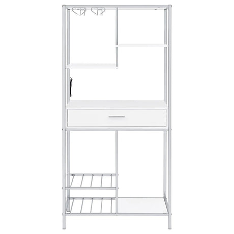Figueroa White High Gloss and Chrome 5-shelf Wine Cabinet with Storage Drawer by Coaster at Eve Furniture
